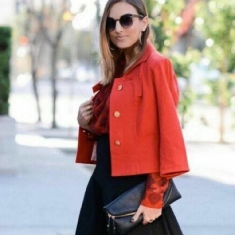 Cabi Bow Beau Red Blazer Size 8 Gold Buttons